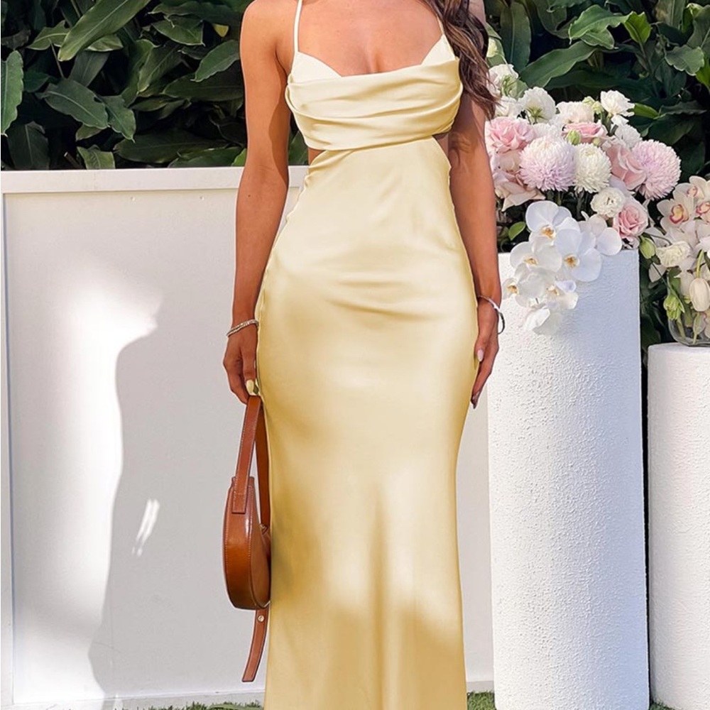 Beginning Boutique Yellow Cowl Neck Maxi Dress